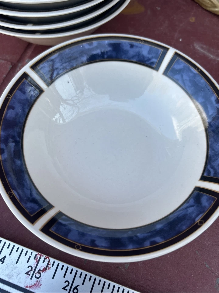 "JUEGO 8 cuencos de cereal vintage Gibson Designs ROYAL DUCHES AZUL 6 5/8""D azul jaspeado" Foto 2 de 4