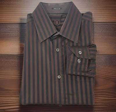 BUGATCHI Shirt Men s Size XL Colorful Flip Cuff Burgundy Black Long Sleeve EUC