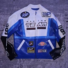 Copper Rivet Men's Blue Moto Racing PU Leather Jacket Mens Medium. Grand Prix. 