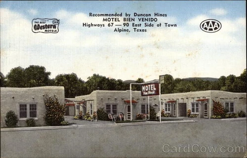 Alpine,TX Motel Bien Venido 1954 Brewster County Texas R.C. Shaul Linen Postcard