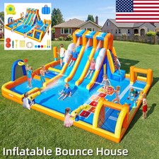 Large Inflatable Bounce House 3 Water Slide Park Splash Pool Backyard w/ Blower
