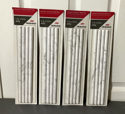 (4x) Mohawk Jolly Sorento Ceramic Wall Trim 1/2'' x 12'' (White Marble) - 16' Ttl.