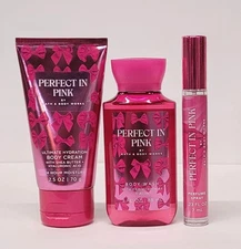 Bath & Body Works Perfect in Pink Travel Size Body Cream, Wash & Mini Perfume
