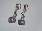 PRETTY ANTIQUE EDWARDIAN FACETED IRIS GLASS LONG DROP EARRINGS