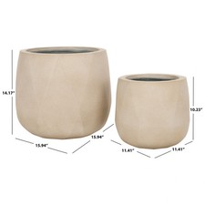 SAFAVIEH Outdoor Kane Cement Ficonstone Planter Pot (Set of 2) - 16Wx16Dx14