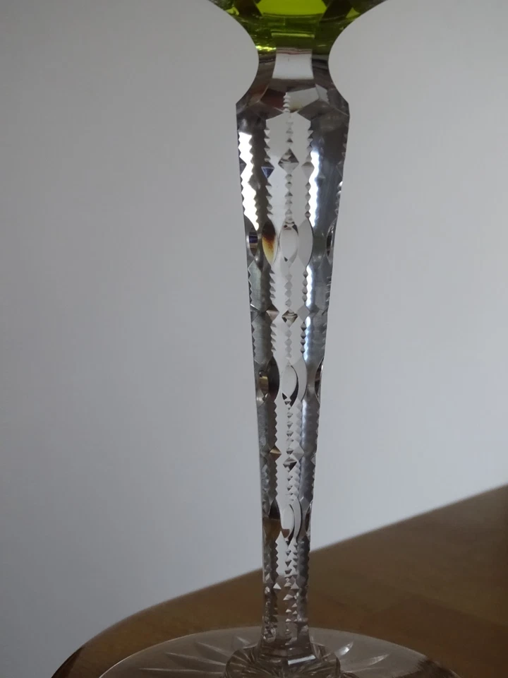 VAL ST LAMBERT 1 ANCIEN VERRE A VIN ROEMER CRISTAL DOUBLER COLORER JAUNE 19,5 cm - Photo 2/4