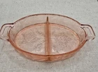 Pink Depression Glass Floral Poinsettia Two-Part Relish Dish Bowl With Handles