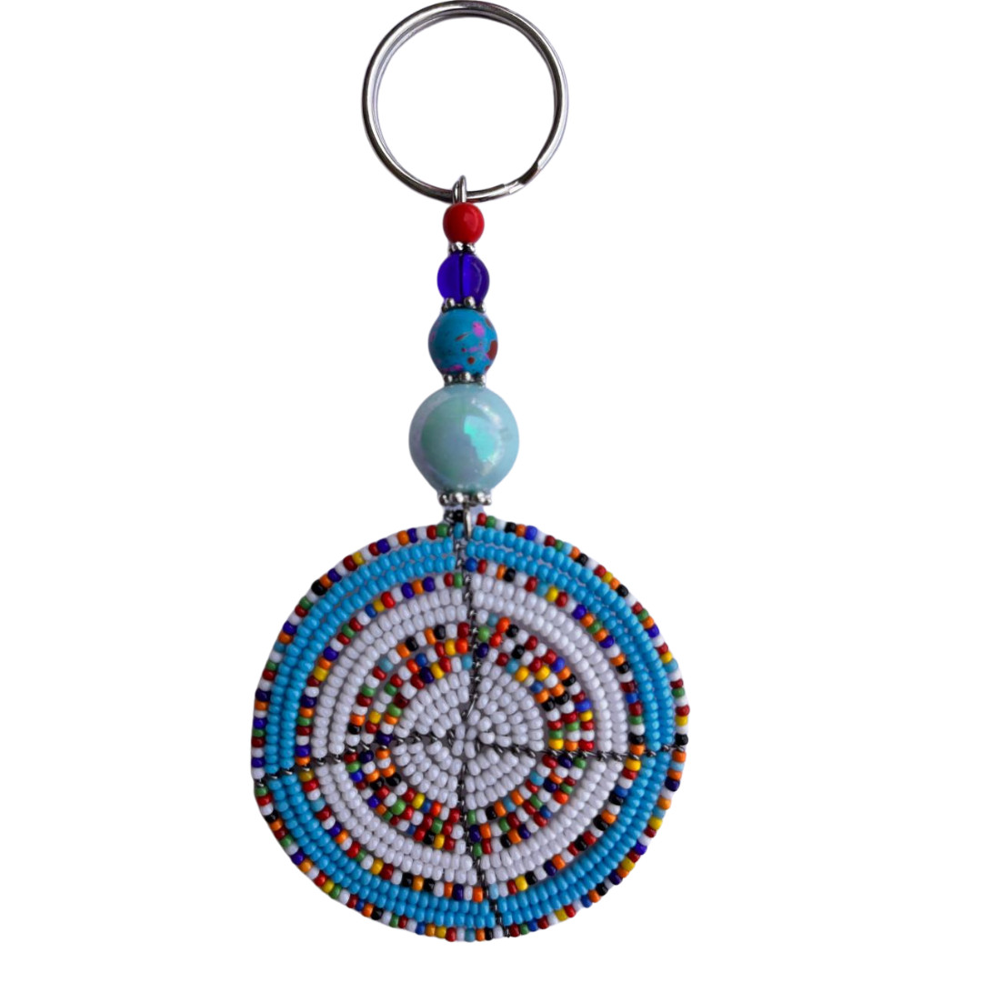 African Hand-Crafted Ethnic Colorful Masai Beaded Keychain Keyring Made in Kenya