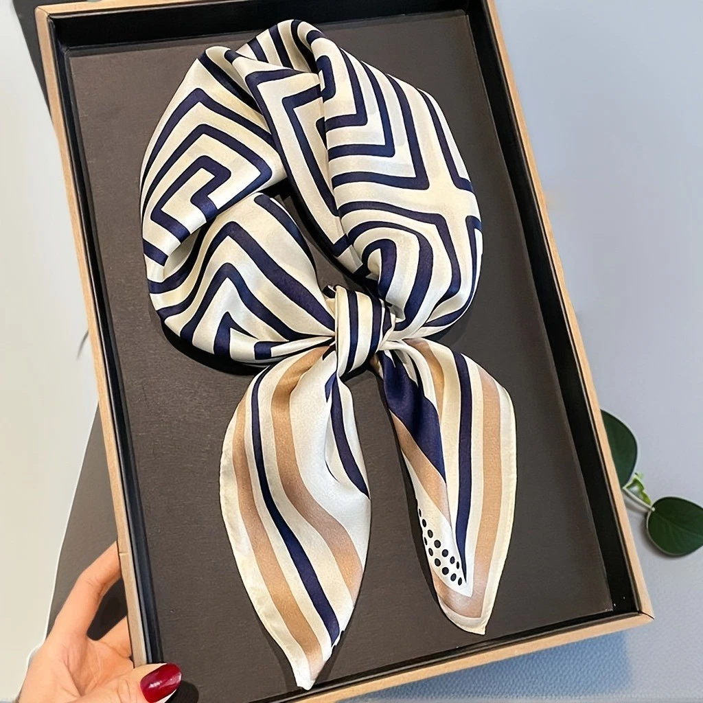 100% Natural Mulberry Silk Scarf Gift Bundle – Geometric Navy and Beige Striped
Opens in a new windo