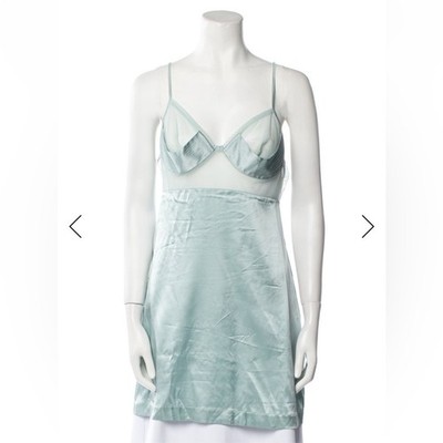 La Perla Elegant Sheer Mint Green Silk V-Neck Chemise Slip Dress S