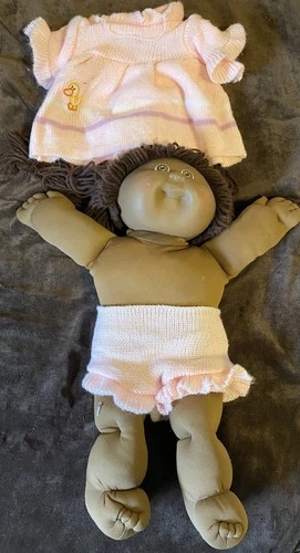 Vintage 1982 Cabbage Patch Kid Black Girl Doll  Pink Dress ￼Used