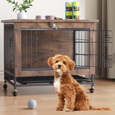 Double-Door Pet Crate Furniture, 26 Inch Wooden Dog Kennel with Removable Tray,