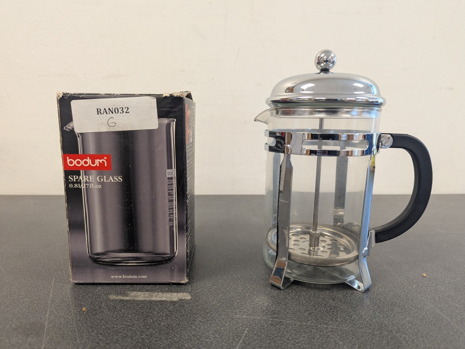 Bodum French Press Coffee Maker Chrome & Glass 9" Tall w/ Replacement Glass  