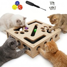 Cat Scratch Puzzle Enrichment Box, Large Solid Wood Cat Nail File Box with Sa...