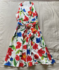 NWT London Times Women's Floral Sleeveless Dress Size 10 White Red  Belted Midi