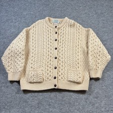 Vtg Claouknit Cable Knit Cardigan Sweater Mens Large Hand Knitted Wool Fisherman