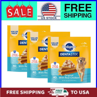 (3 pack) Pedigree Dentastix Original Flavor, Treats for Large Breed Dogs, 2.08lb