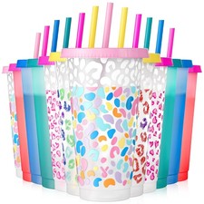 Meoky 12-Pack 24oz Color Changing Plastic Cups with Lids & Straws - Cold Drink
