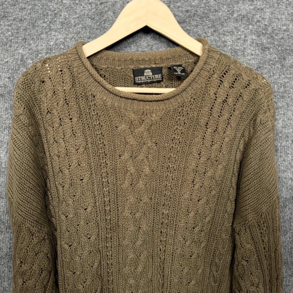 Vtg Structure Mens Size XL Roll Neck Sweater Brown  Fisherman Chunky Cable Knit - Image 4 of 4