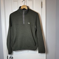 LL Bean Mens Medium Slightly Fitted 1/4 Snap Fleece Knit Pullover Sweater Green