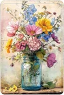 Flowers in Jar Tin Metal Signs Home Décor, Vintage Floral Arrangement print Aest