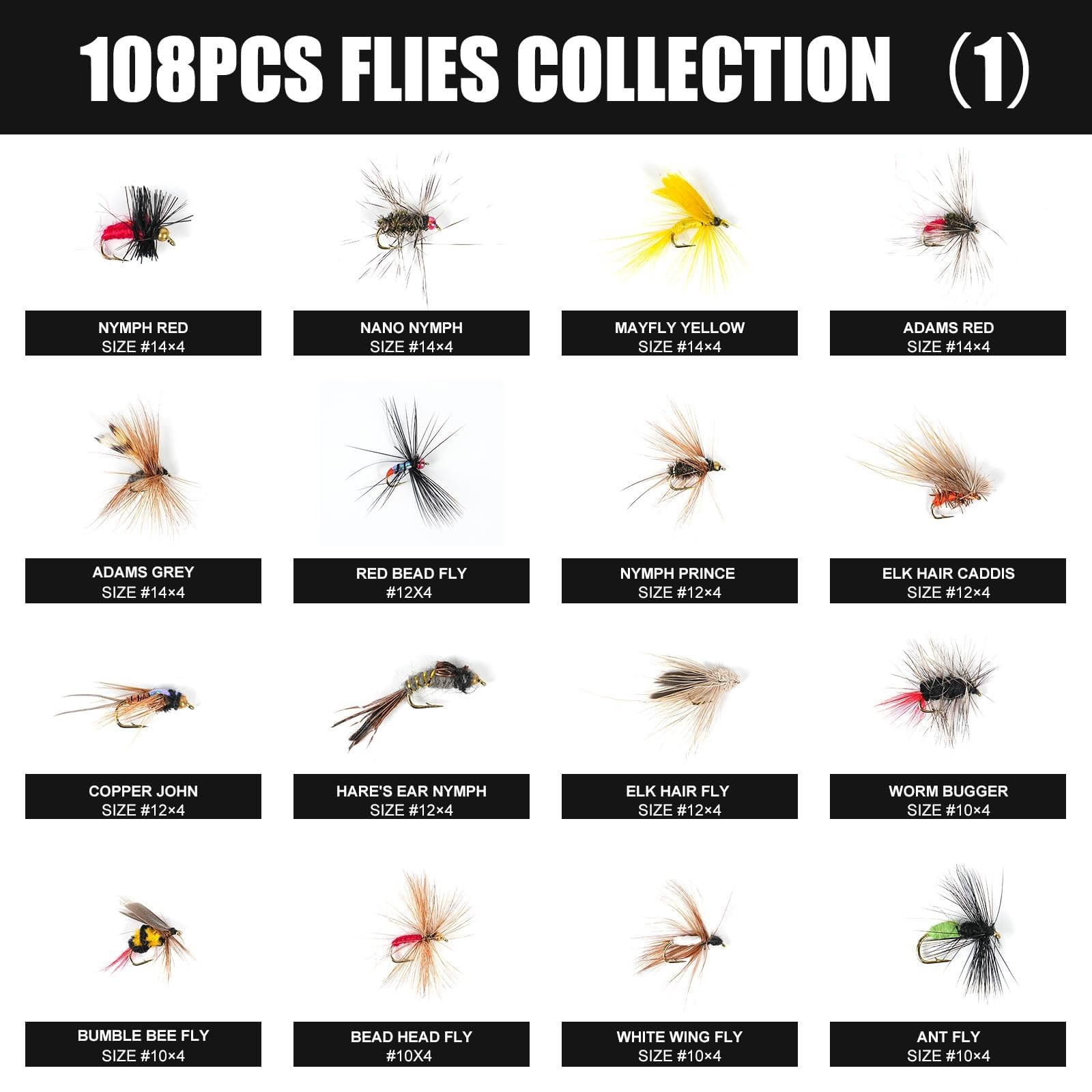 TWUROTI 108PCS Hand Tied Fly Fishing Flies Kit | Nymphs, Streamers, Poppers - Image 2