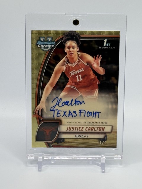 2024-25 Bowman U Chrome JUSTICE CARLTON 1st Bowman AUTO Superfractor #1/1  TEXAS