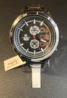 Techno Pave Wristwatch Model 7795 Black Finish Stainless Steel Band
