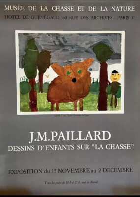 Original poster by J.M Paillard, drawing of children on hunting. 1960