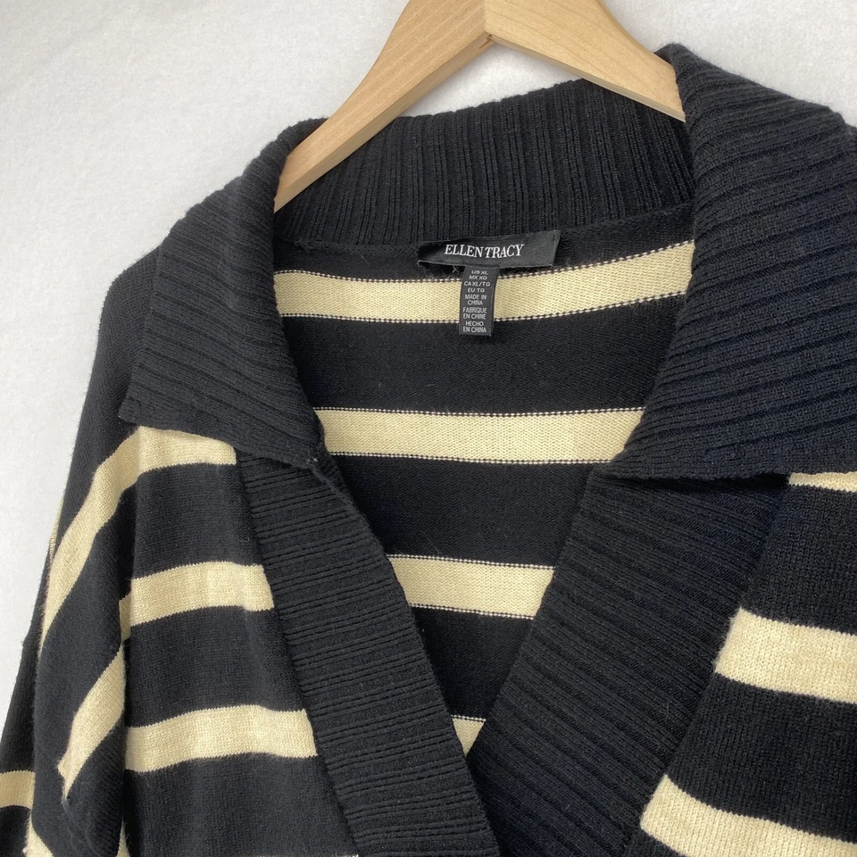 ELLEN TRACY 毛衣 XL 领 V 领舒适条纹套衫套衫蓝色 — 第 4/4 张图片