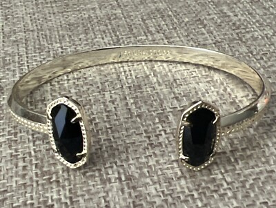 Kendra Scott Elton Cuff Bracelet Gold Tone Black Stones