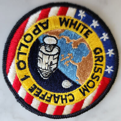Vintage NASA USA  Apollo 1 White Grissom Chaffee Round Embroidered Patch