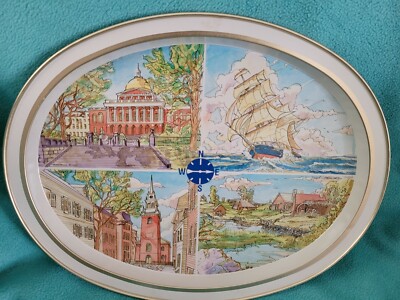 Vintage BOSTON MA HISTORICAL SITES SOUVENIR ALUMINUM SERVING TRAY