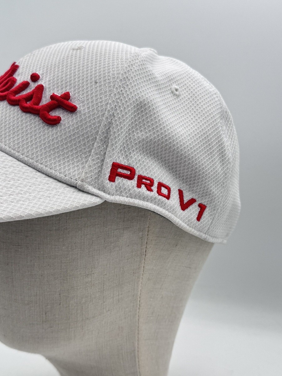 Titleist Pro V1 FJ FootJoy White Golf Hat Red Lettering Fitted M/L