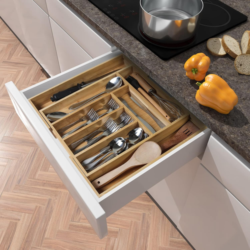 Silverware Organizer, Expandable Bamboo Utensil Drawer Organizer, Kitchen Drawer - Picture 6 of 19
