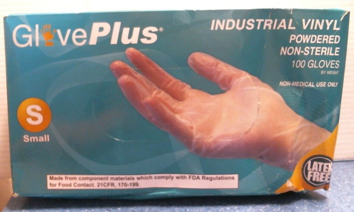 Gloves Plus SMALL Industrial Vinyl POWDERED Non-Sterile LATEX FREE 100pk.  40161-image