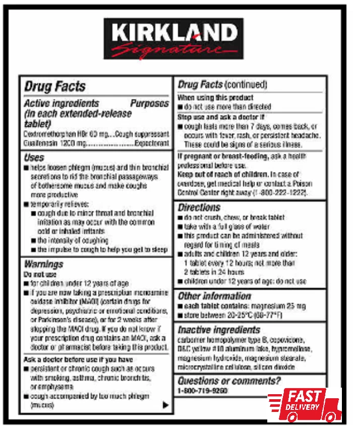 Kirkland Maximum Strength Mucus-DM 84 таблетки с пролонгированным высвобождением - Изображение 4 из 4