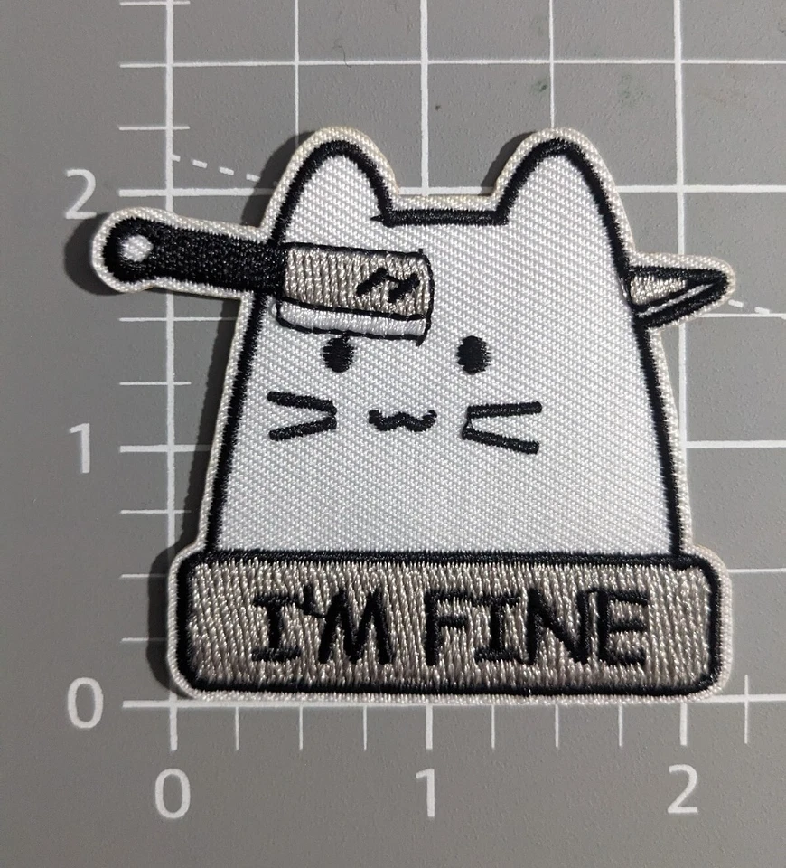 I'm Fine Cat Patch Memes Animals Funny Emo Embroidered Iron On Patch 2.25x2.25" - Image 2 of 3