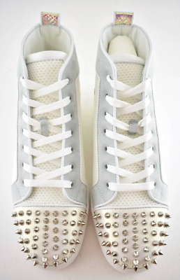 Christian Louboutin Lou Spikes Orlato Flat White Grey High Top