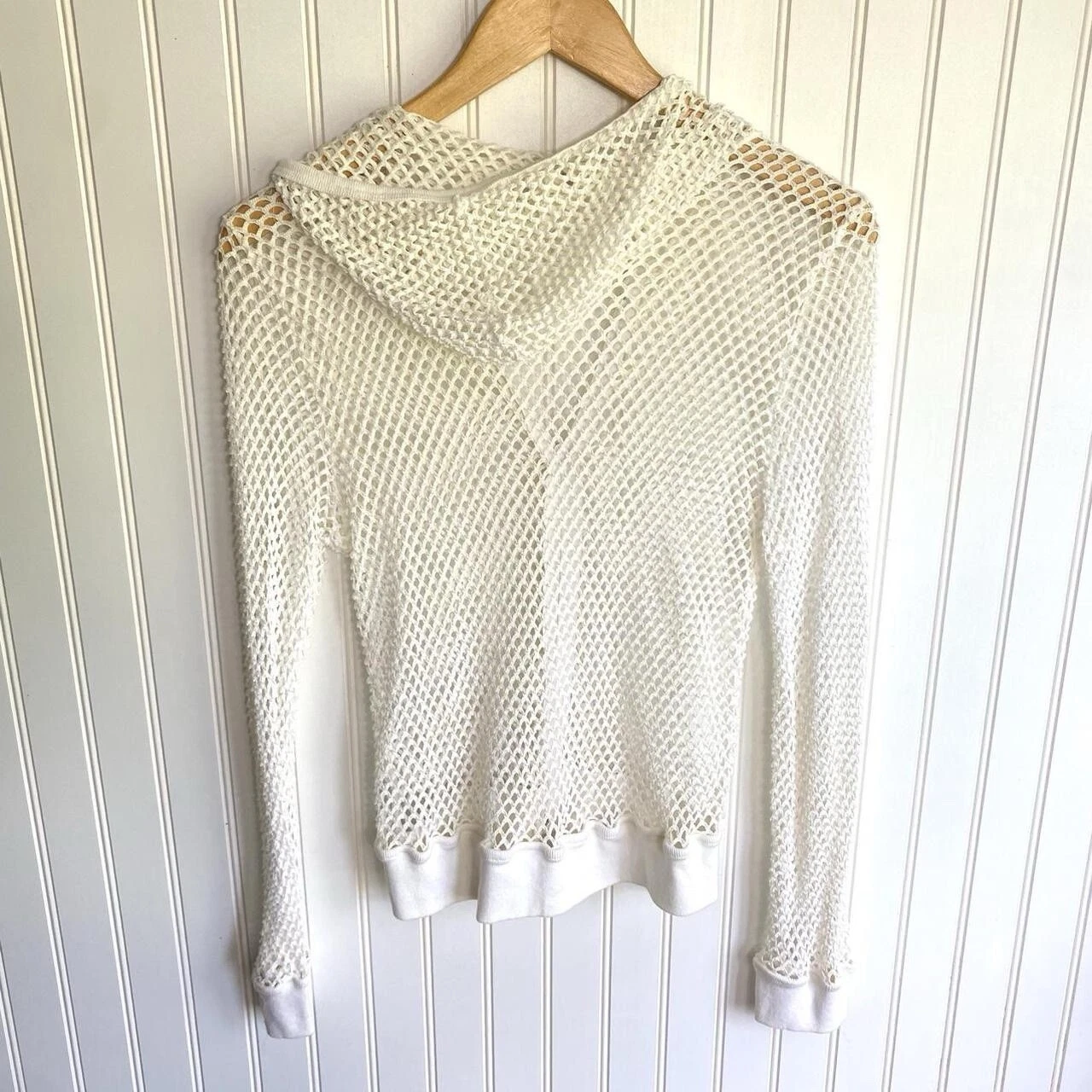 OFF WHITE Felpa con cappuccio vintage anni '90 in rete See Thru cotone zipup donna grande anni '90