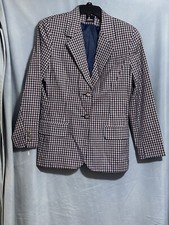 Vintage Liz Claiborne Lizsport Petite Size 4P Red White Blue Check Plaid Blazer
