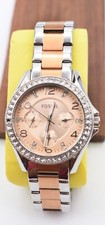 Fossil Woman's Rose Gold Watch Model ES4145 with Rhinestones Working