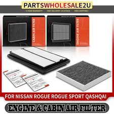 1x Engine & 1x Activated Carbon Cabin Air Filter for Nissan Rogue Qashqai Front