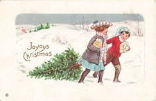 Postcard Joyous Christmas Mother Child Tree Embossed Series 259 B VTG VPC02.