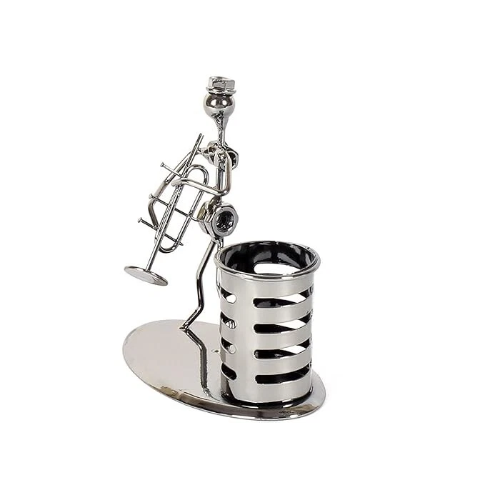 Iron Pen Stand/Pencil Stand and Musician Playing Trumpet Table Top Showpiece - Image 3 of 4