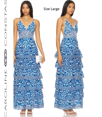 Caroline Constas Blue Cotton Tribal Print Spaghetti Straps Tiered Maxi Dress  | eBay