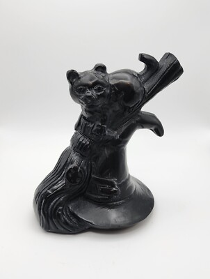 Large Witch Cat On Witch Hat, And Witch Broom Hand Carved Halloween 
