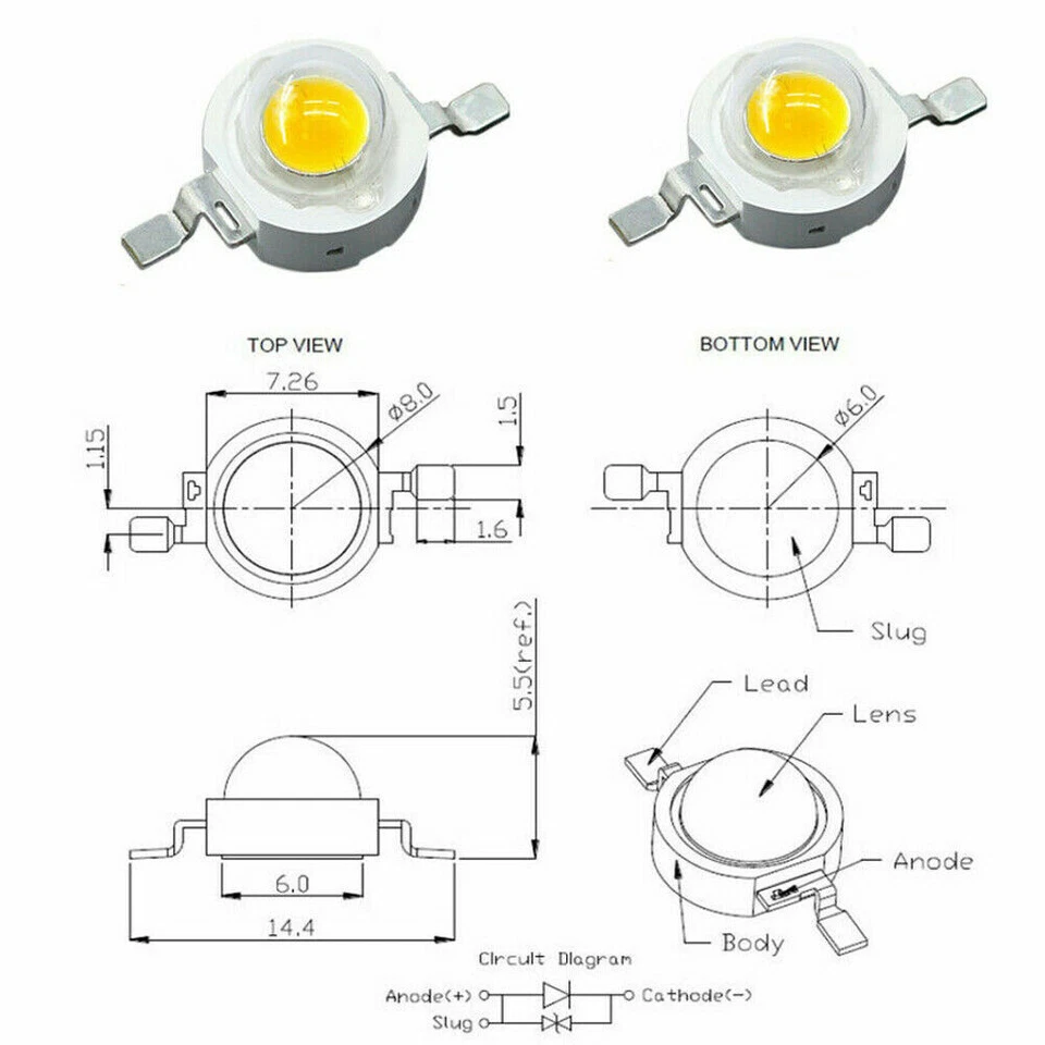 3W High Power LED Chip Light Beads White Red Blue Green UV IR LED emitting diode - Image 3 of 4