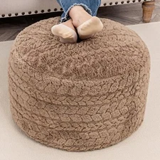 Round Pouf Ottoman 20x14 In Floor Pouffe Ottoman Foot Rest for Couch Living Room