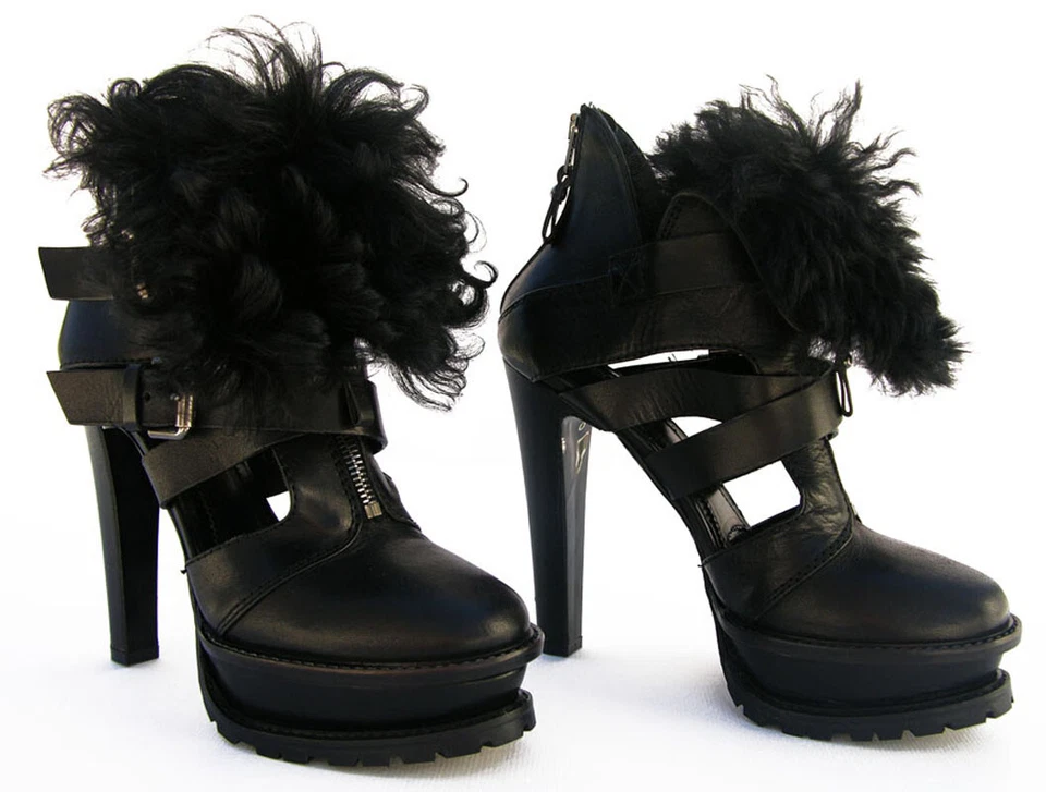 $1125 NOVAS BOTAS DE TORNOZELO PLATAFORMA SHEARLING COURO ETRO RUNWAY PRETO 38 - Imagem 2 de 4